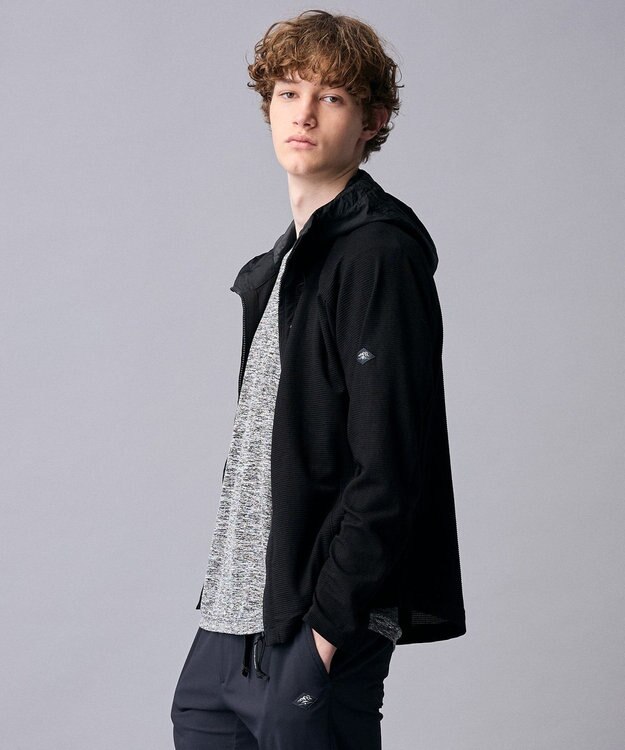 JOSEPH ABBOUD MOUNTAIN 【異素材コンビネーション】グリットワッフルアクティブパーカー ブラック系