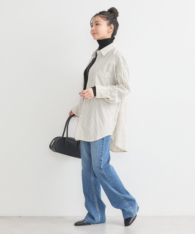 earth music&ecology サッカーストライプシャツ Navy