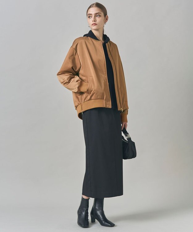 ICB 【CLASSY.掲載・裏起毛】 ウォームサテン Iラインスカート ブラック系