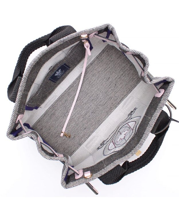 A.D.M.J. リネンラメクロス/前金具付トート32cm(Dカン＋) BLACK