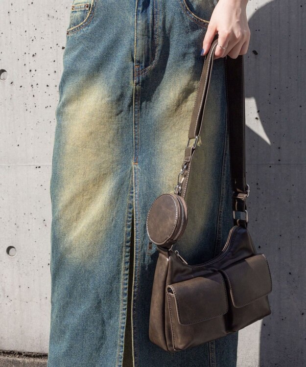 WEGO ポーチ付きポケットデザインショルダー ブラウン