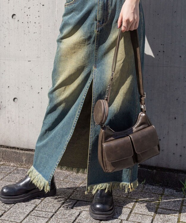 WEGO ポーチ付きポケットデザインショルダー ブラウン