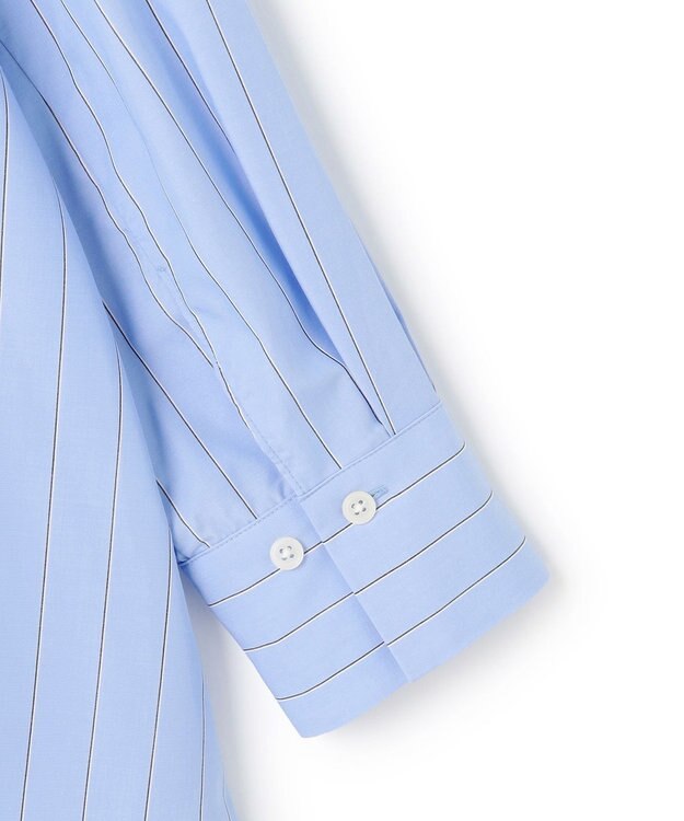 UNFILO L バンドカラー タックブラウス ブルーストライプ