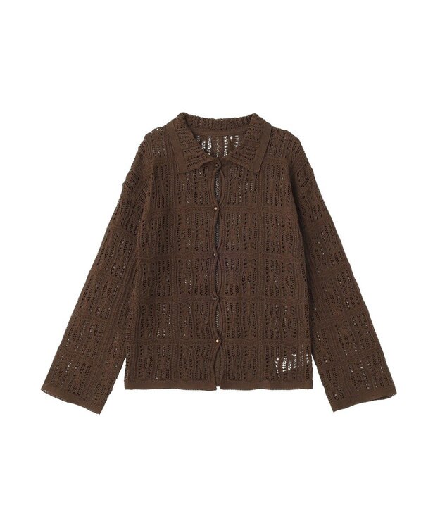 earth music&ecology メッシュレース襟付きカーディガン Brown