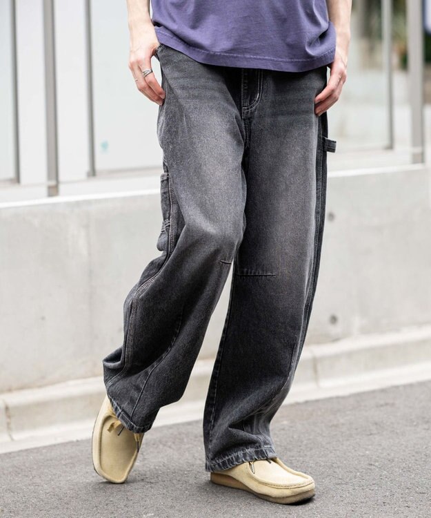 WEGO 【ユニセックス着用ITEM】イージーバレルレッグペインターパンツ デニムブラックソノタ