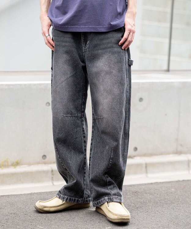 WEGO 【ユニセックス着用ITEM】イージーバレルレッグペインターパンツ デニムブラックソノタ