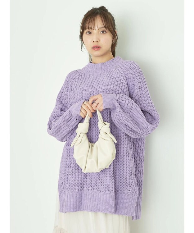 earth music&ecology マットモール片畦チュニック Lavender