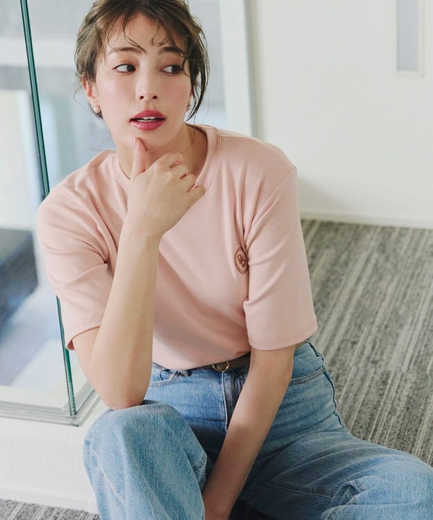 Tiaclasse 【洗える】刺繍ロゴカットソーTシャツ ピンク