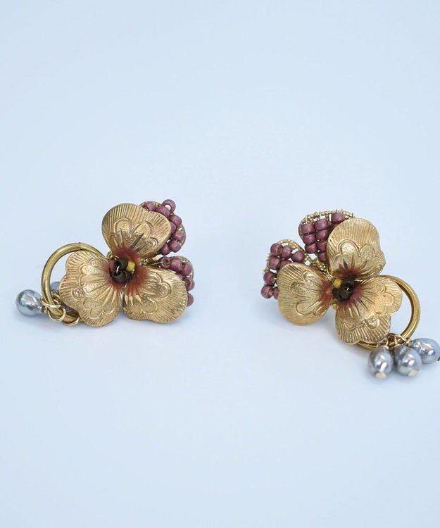 monshiro 【パール】ビオラ イヤリング（レッド） ゴールド