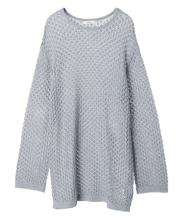 earth music&ecology メッシュ編みニットプルオーバー Grayish Blue