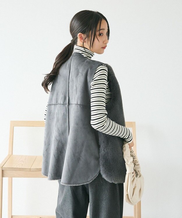 CRAFT STANDARD BOUTIQUE エコファー×ムートンチュニックベスト Charcoal Gray