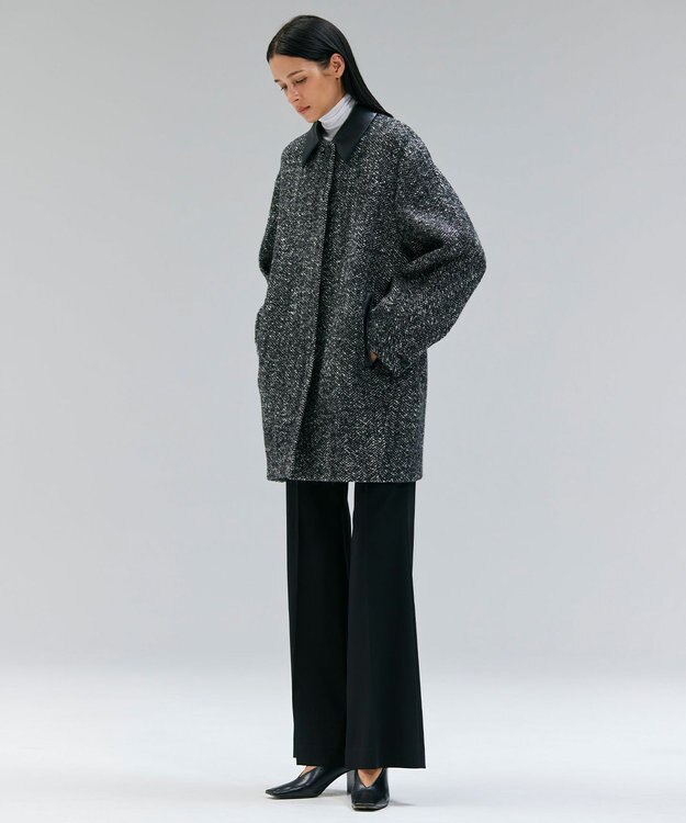 BEIGE， ROBY / フェイクレザーツイードコート Monotone