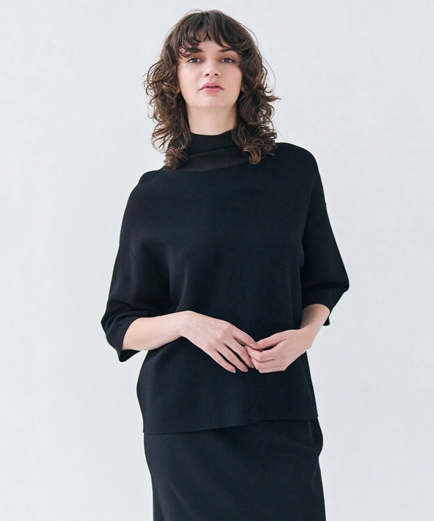 BEIGE， 【洗える】LAURA / 半袖タートルニットトップス Black