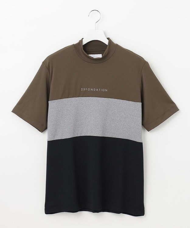 23区GOLF 【23Fondation】カラーブロック モックネックシャツ 一枚で主役級 ストレッチ性◎ カーキ系