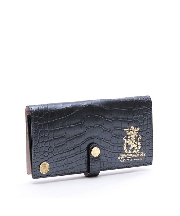 A.D.M.J. 【牛革】クロコ型押し/ロングウォレット オニキスパール