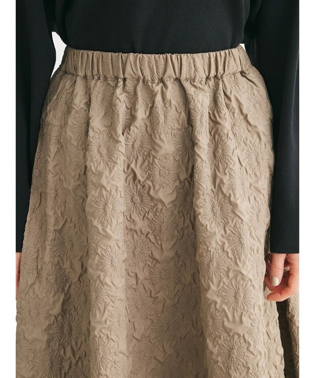Green Parks ・ｆｕｒｒｙ　ｒａｔｅエンボスサイドタックフレアスカート Gray Beige