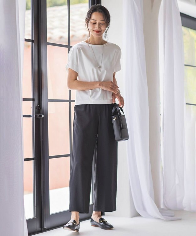 J.PRESS LADIES L 【接触冷感】コットンスムース フレンチスリーブ カットソー ホワイト系