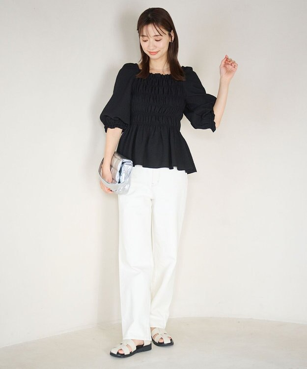 #Newans 2WAYシャーリングペプラムブラウス ブラック