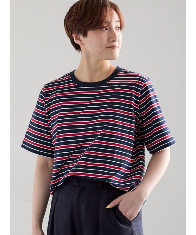 Te chichi マルチボーダーTシャツ ネイビー
