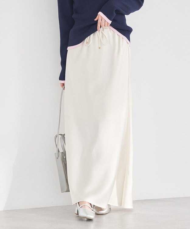 earth music&ecology サテンフリルマーメイドスカート Ecru