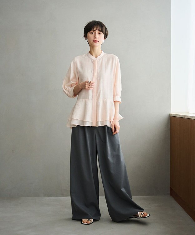 #Newans 【洗える】ダブルフリルヘムシアーシャツ シアーピンク