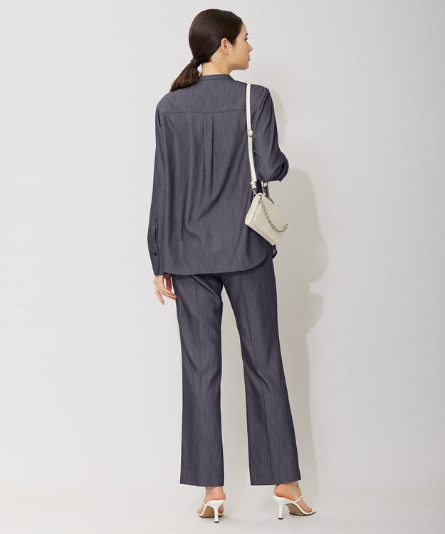 ICB 【洗える】リアクティブソフトデニム バンドカラーシャツ インディゴ系