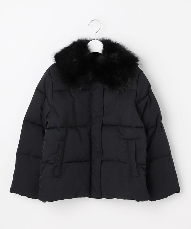 Feroux ファーカラー付き・ダウン見え中綿 ジャケット ブラック系