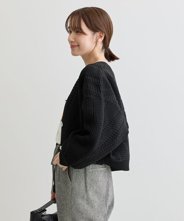 Green Parks ・ＥＬＥＮＣＡＲＥ　ＤＵＥ　ジャカードカーディガン Black