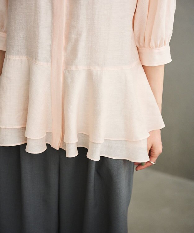 #Newans 【洗える】ダブルフリルヘムシアーシャツ シアーピンク