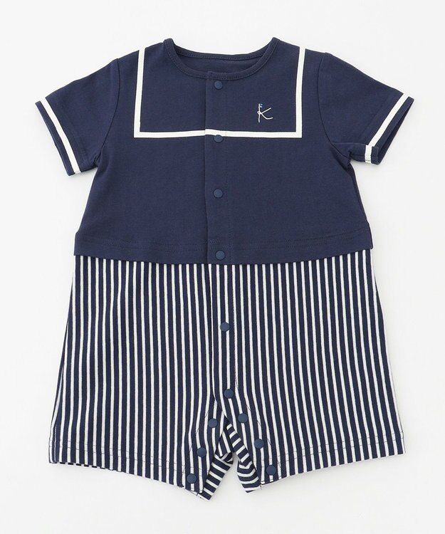 組曲 KIDS 【70cm】セーラーボーダー ロンパース ネイビー系1