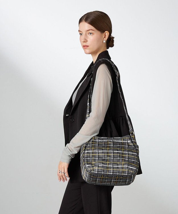 Y'SACCS ドローイングチェックショルダーバッグ グレー