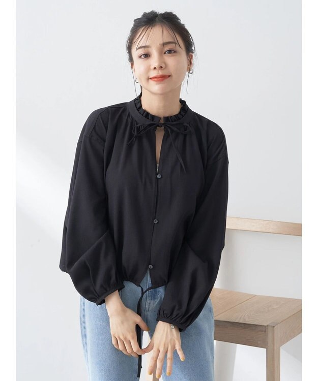 earth music&ecology カフタンフリルブラウス Black