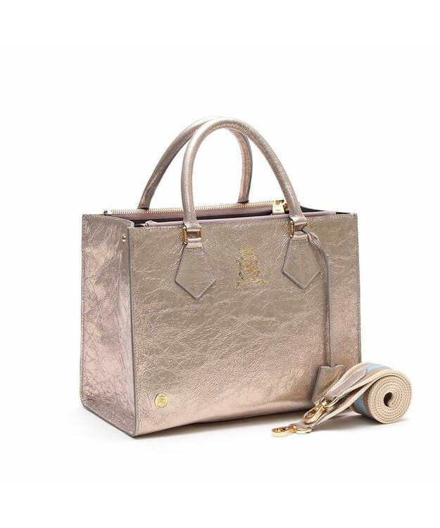 A.D.M.J. 【牛革】クラックメタル/イタリアンレザーWジップトートM プラチナ