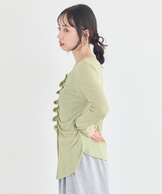 earth music&ecology 【予約】シアーワッフルタックボタントップス ライトグリーン
