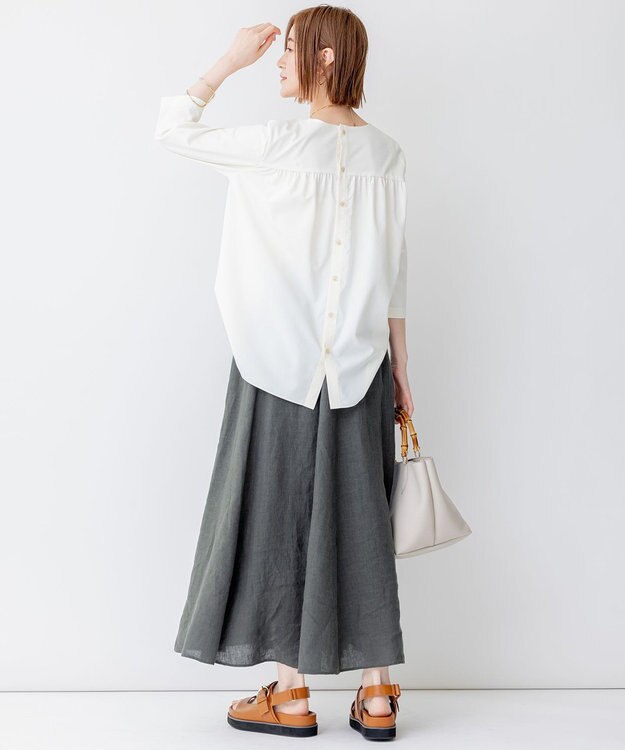 23区 【洗える】LIBECO フレア ロングスカート カーキ系