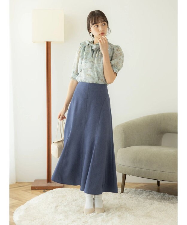 earth music&ecology フラワー柄シアーパフブラウス Light Gray