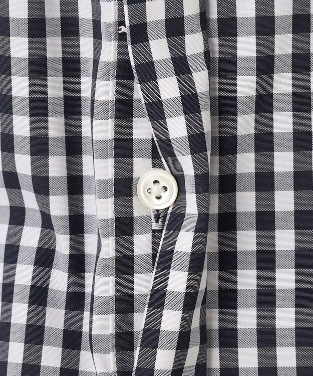 J.PRESS LADIES 【洗える・接触冷感・UVカット】エステネージュストライプ バンドカラーブラウス ホワイト×ネイビーギンガム系3