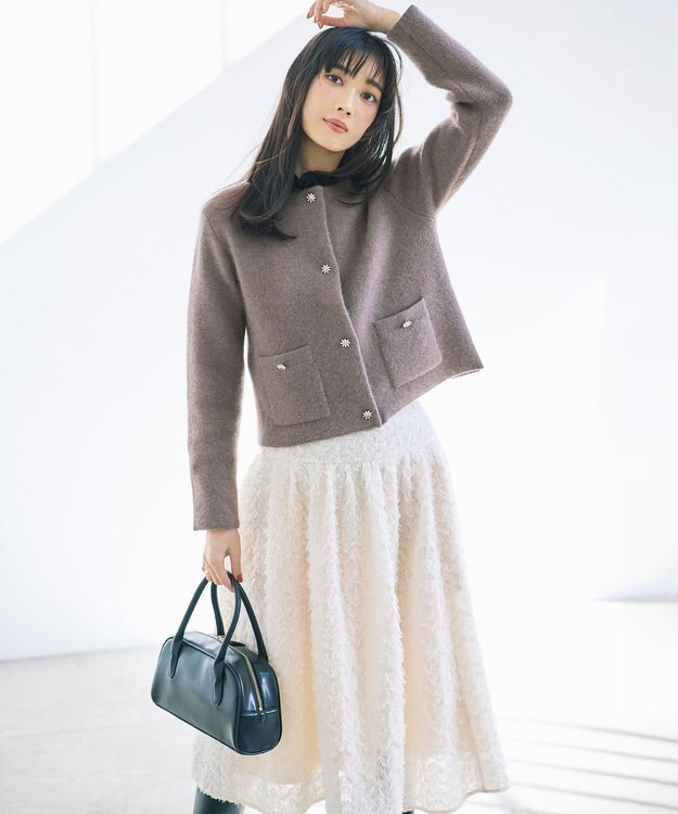 組曲 S 【加藤ローサさん着用】フラッフィーファーニット ジャケット ブラウン系