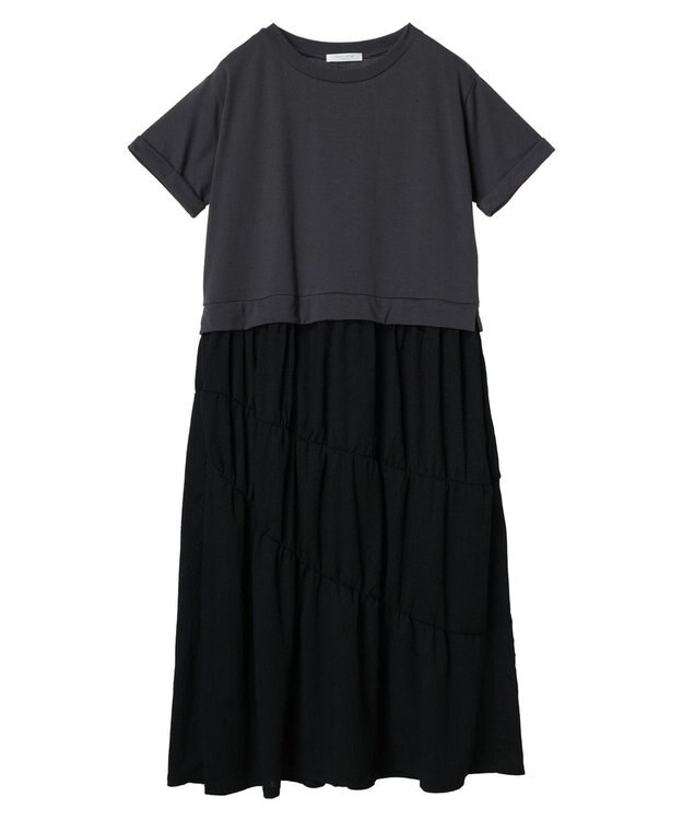 Green Parks カットソー異素材ドッキングワンピース Gray