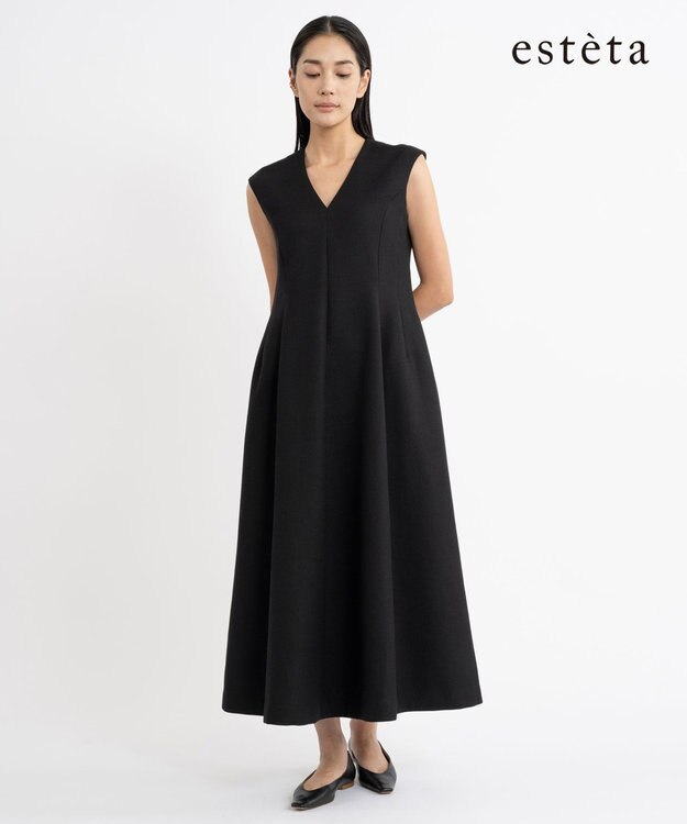 23区 S 【エステータ】ウールダブルジョーゼット ドレス ブラック系