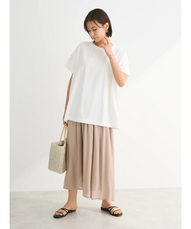 Green Parks インド綿 フレンチスリーブ前後差カットプルオーバー Off White