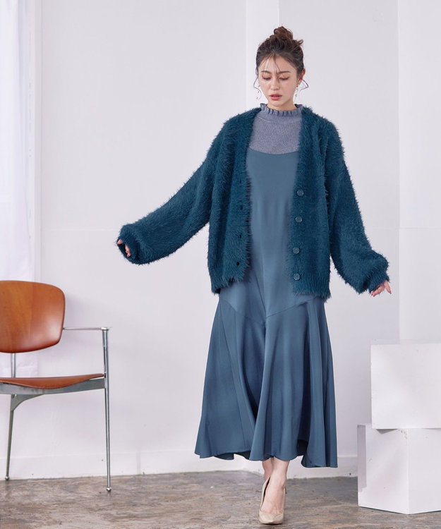 Tiaclasse 【洗える】シャギーニットカーディガン ターコイズ