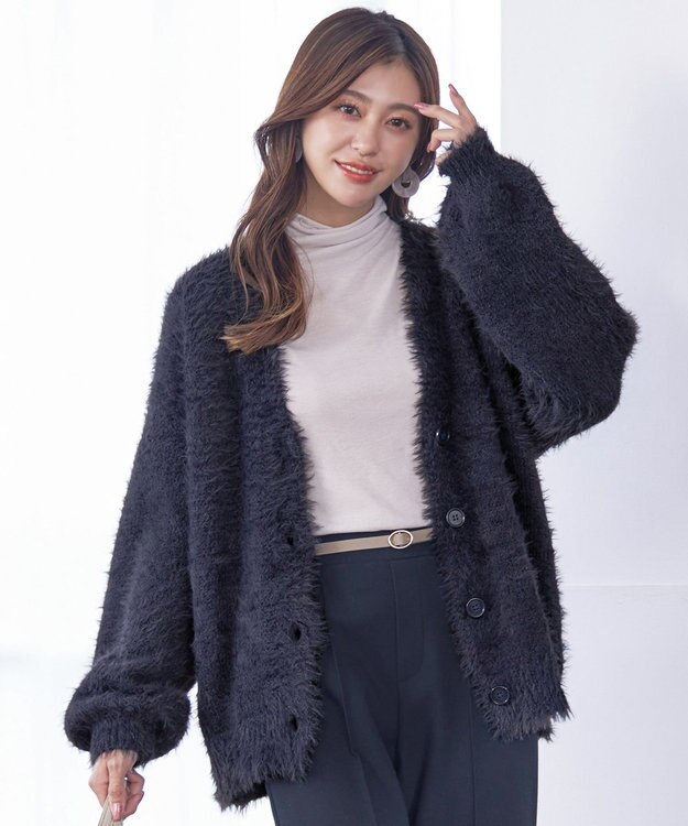 Tiaclasse 【洗える】シャギーニットカーディガン グレー