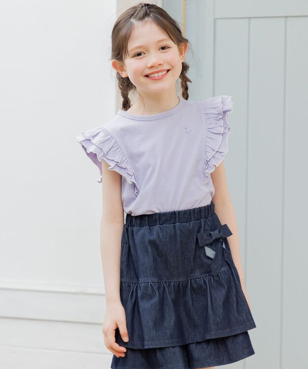 組曲 KIDS 【150-160㎝】 フルールフリルTシャツ ラベンダー