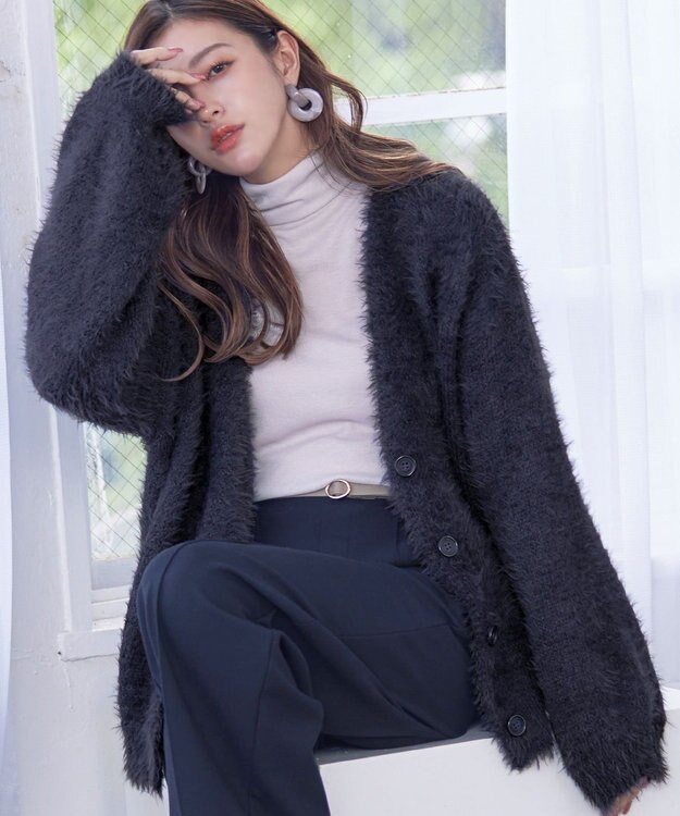 Tiaclasse 【洗える】シャギーニットカーディガン グレー