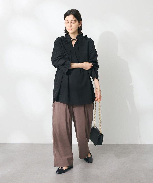 CRAFT STANDARD BOUTIQUE デシンフリル刺繍スリーブブラウス Black