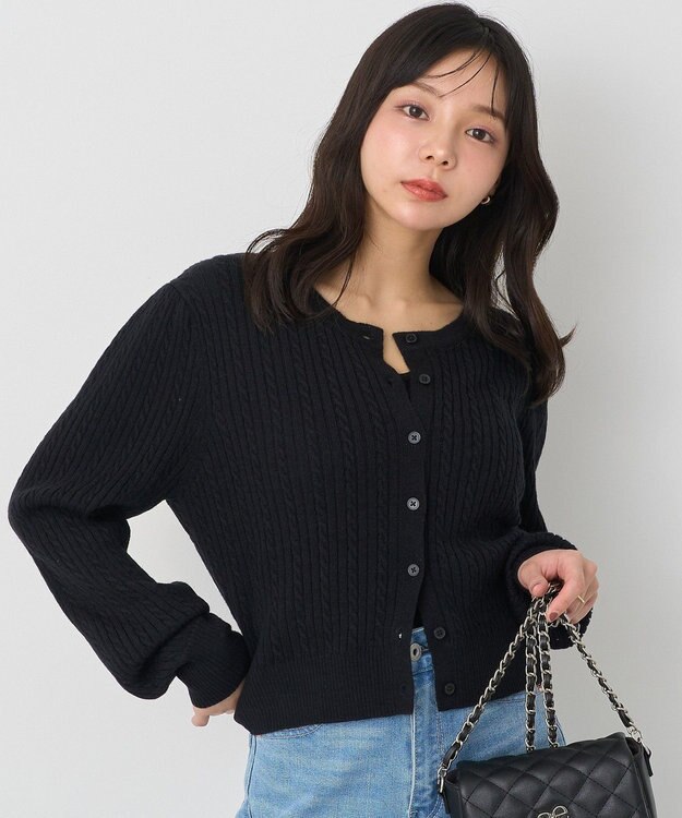 earth music&ecology ミニケーブルコンパクトカーディガン Black