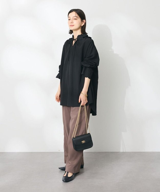 CRAFT STANDARD BOUTIQUE デシンフリル刺繍スリーブブラウス Black