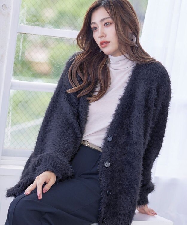 Tiaclasse 【洗える】シャギーニットカーディガン グレー