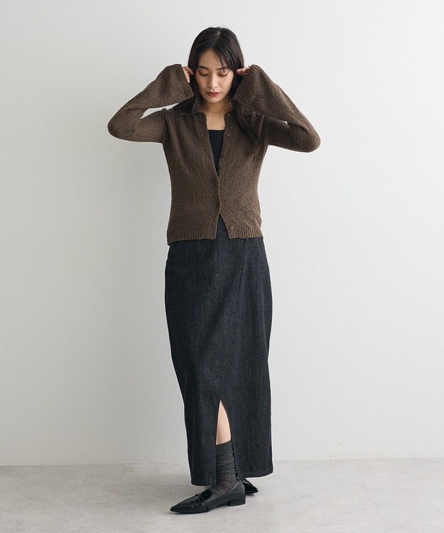 CRAFT STANDARD BOUTIQUE ブークレヤーン衿付きニットカーディガン Brown